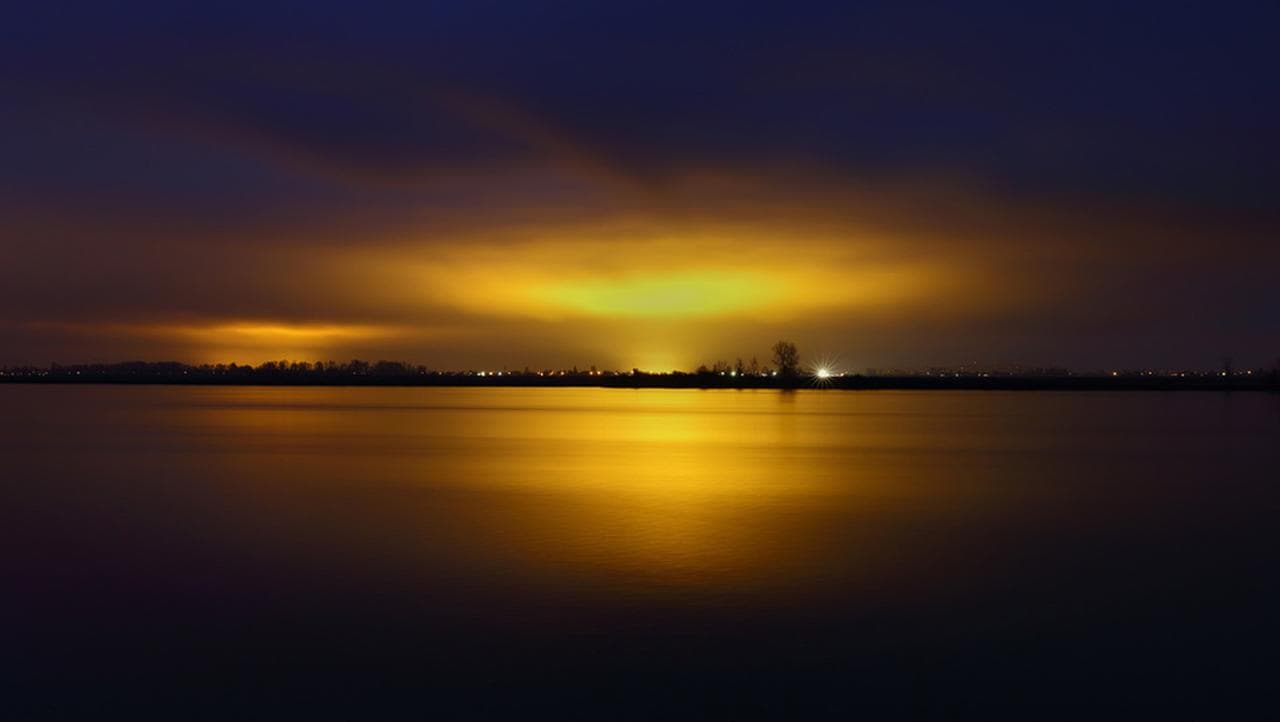 Light Pollution City Over Water